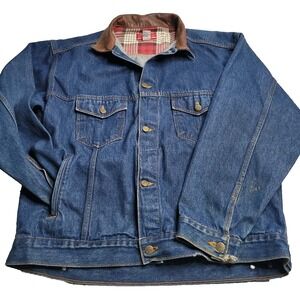 Vintage Marlboro Country Store Denim Jacket Leather Collar Men's Size XL